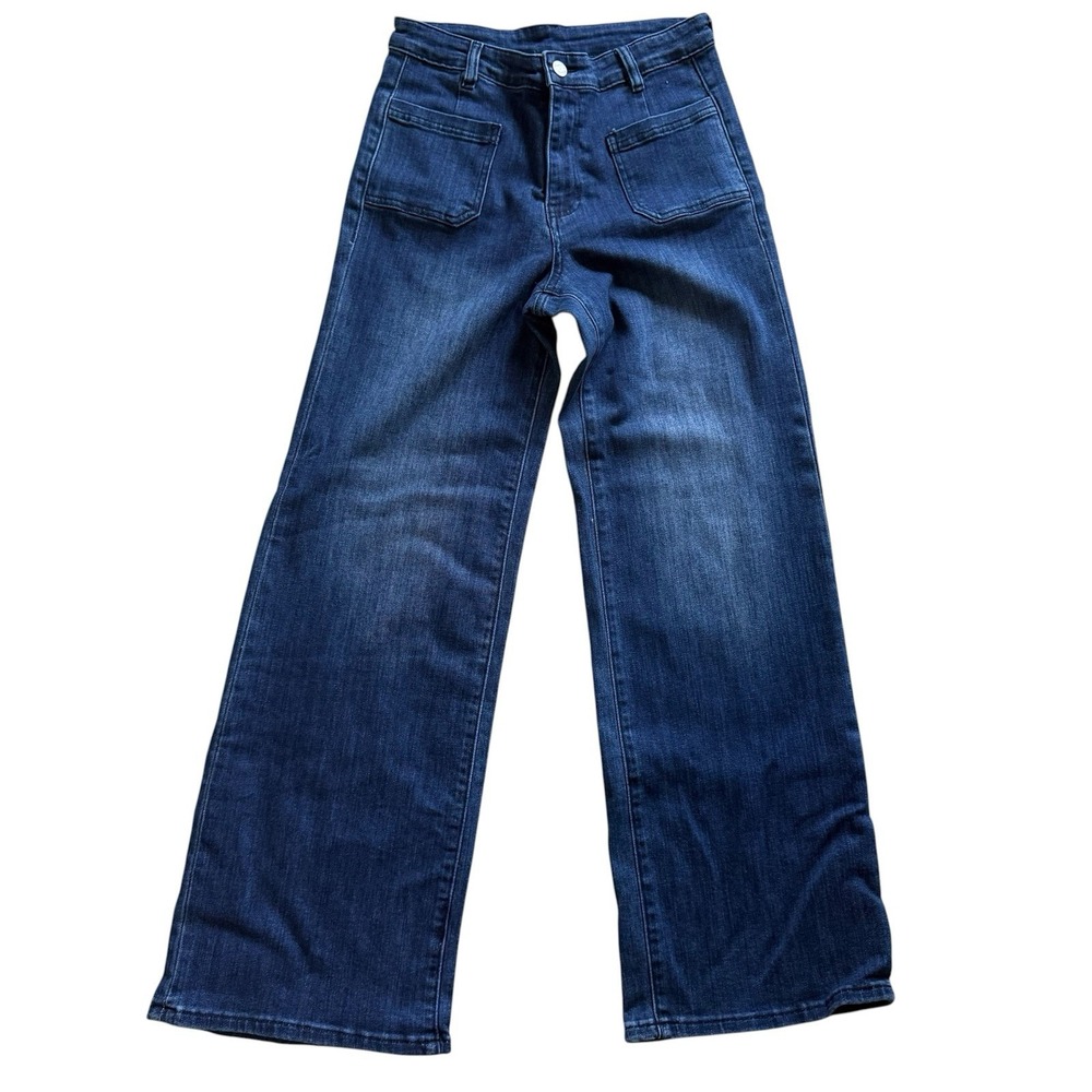 Jason Wu Wide Leg Jeans Womens Size 6 High Rise Patch Pocket Dark Denim Wash